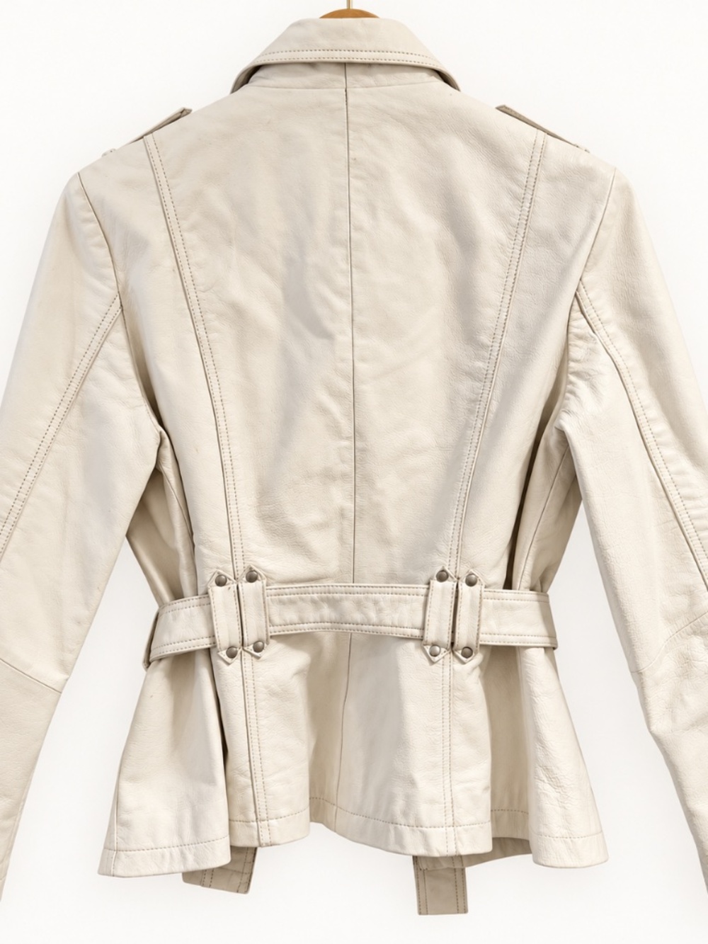 Georgiou Studio Ivory Leather Belted Utility Jacket Size 6